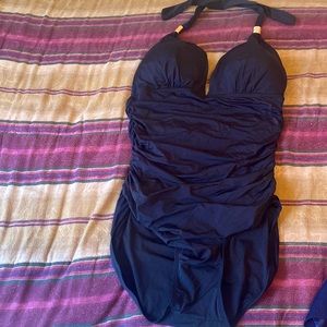 Black one piece ruched swimsuit